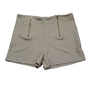 Event Shorts Womens L Beige High Waisted Metallic Pocket Zipper Wide Leg Pull On